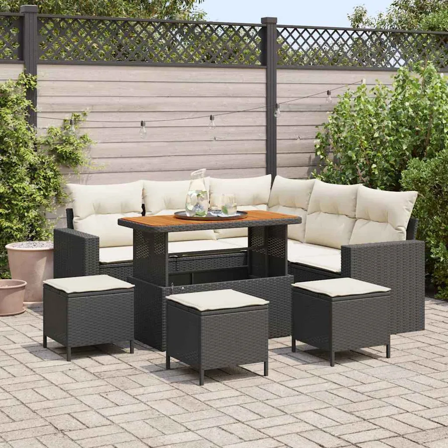 Ensemble de canapé de jardin 9 pcs Noir polyrotin