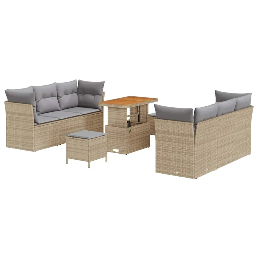 Ensemble de canapé de jardin avec coussin 9 pcs Beige polyrotin - 2