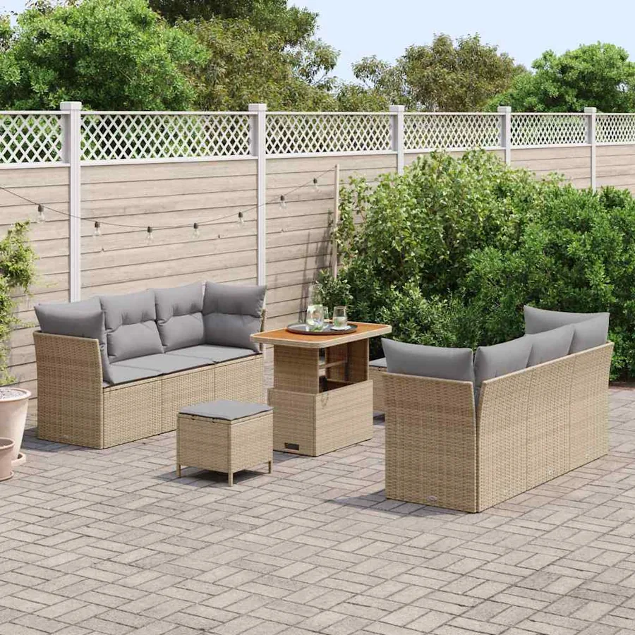 Ensemble de canapé de jardin avec coussin 9 pcs Beige polyrotin - 3