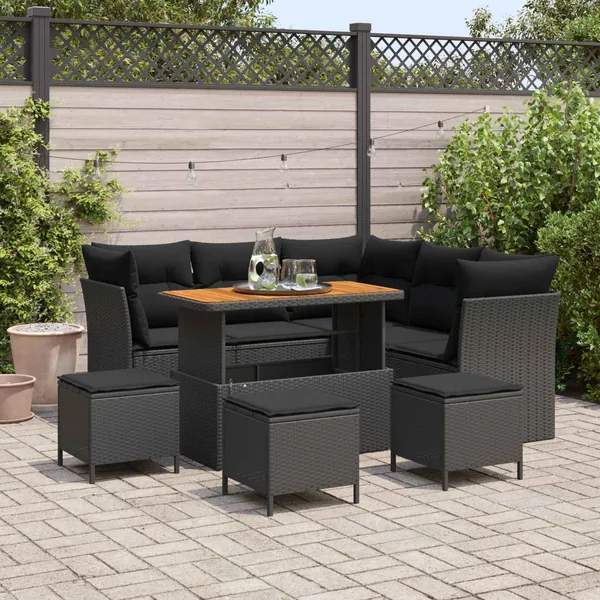 Ensemble de canapé de jardin 9 pcs Noir polyrotin