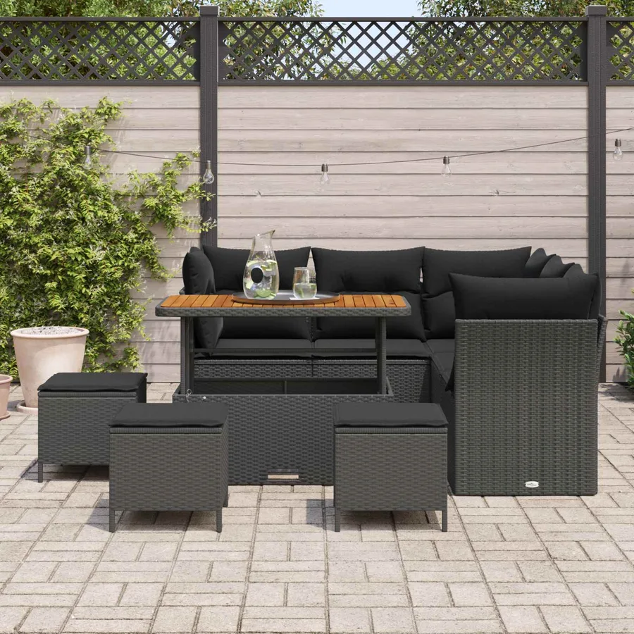 Ensemble de canapé de jardin 9 pcs Noir polyrotin - 3