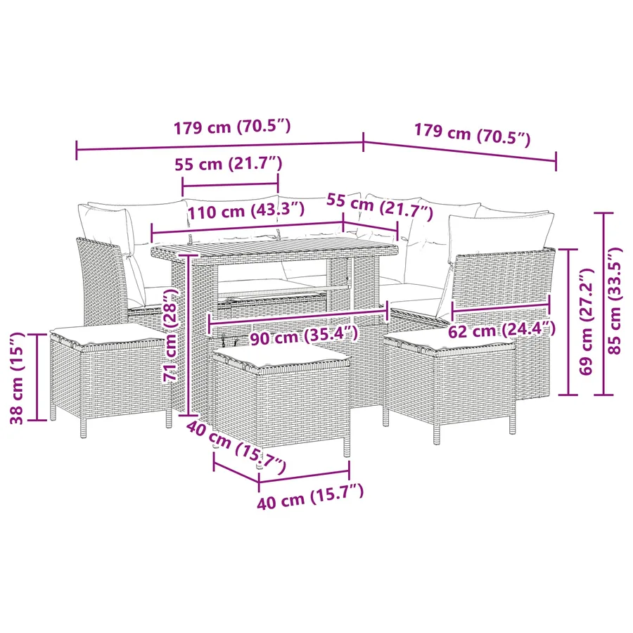 Ensemble de canapé de jardin 9 pcs Noir polyrotin - 9