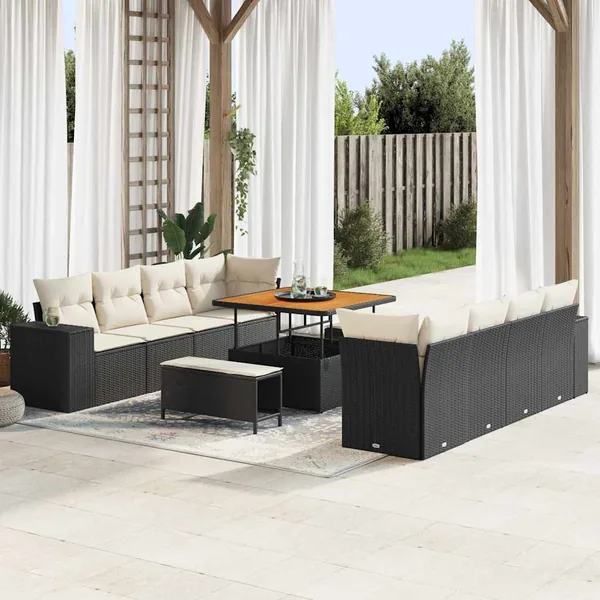Ensemble de canapé de jardin avec coussin 11 pcs Noir polyrotin