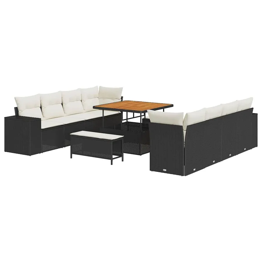 Ensemble de canapé de jardin avec coussin 11 pcs Noir polyrotin - 2