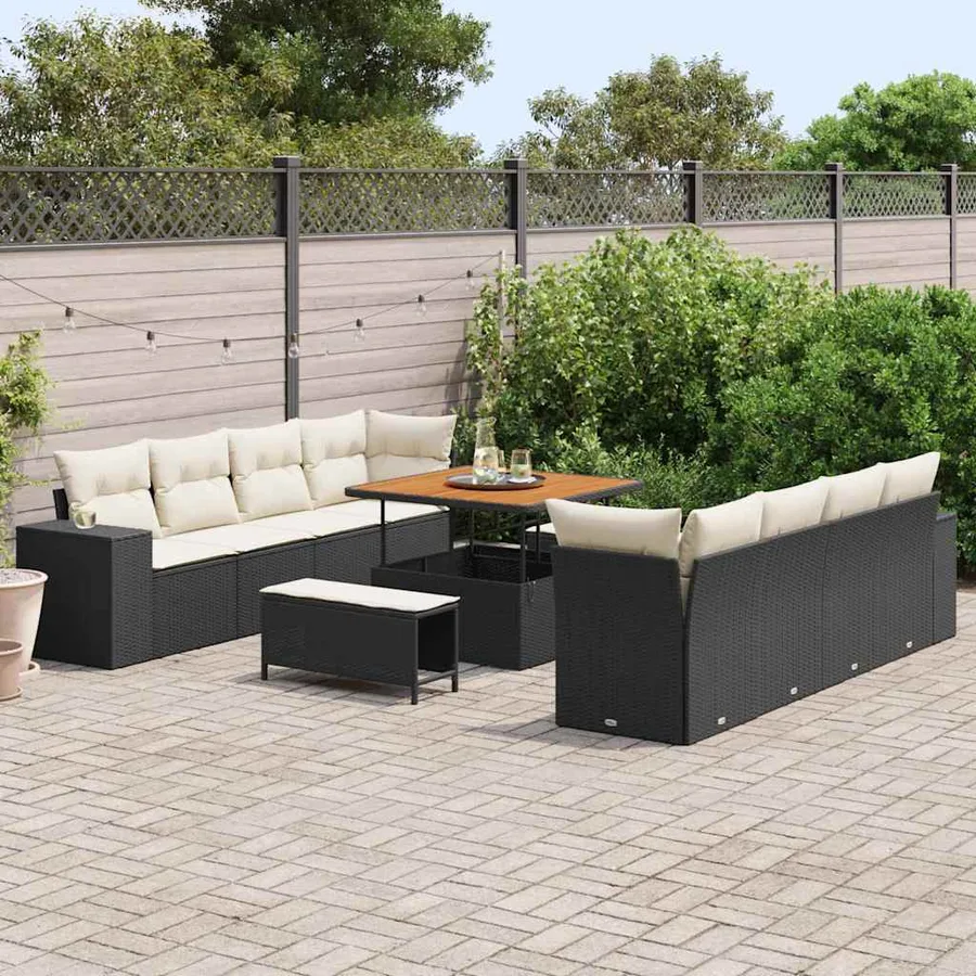 Ensemble de canapé de jardin avec coussin 11 pcs Noir polyrotin - 3