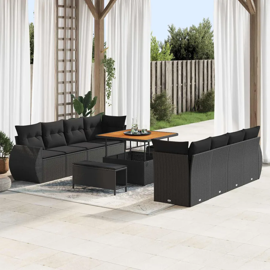 Ensemble de canapé de jardin avec coussin 11 pcs Noir polyrotin