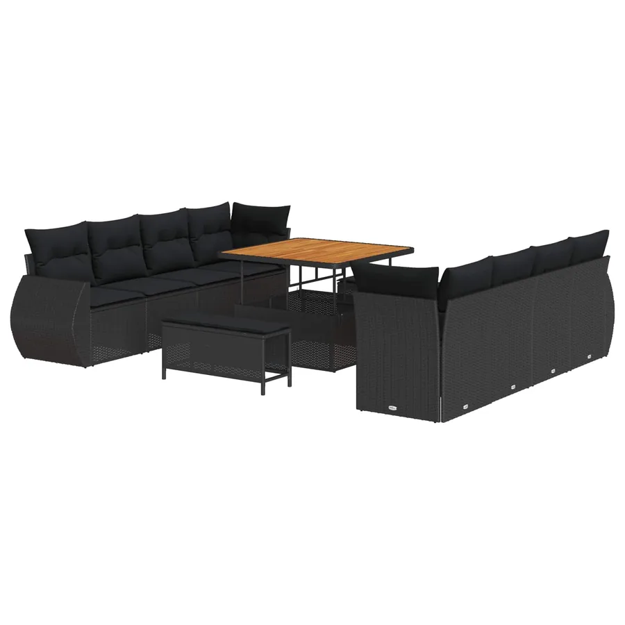 Ensemble de canapé de jardin avec coussin 11 pcs Noir polyrotin - 2