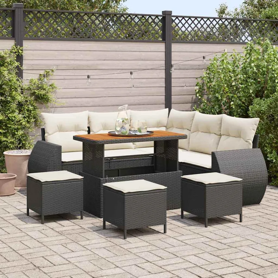 Ensemble de canapé de jardin 9 pcs Noir polyrotin