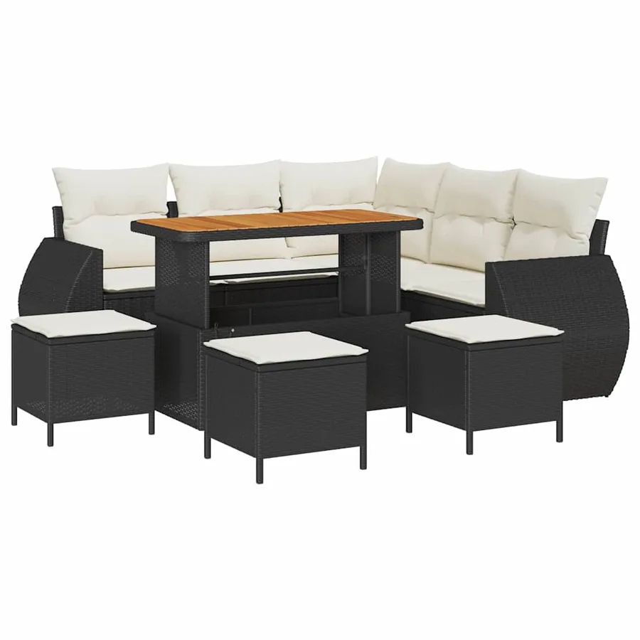 Ensemble de canapé de jardin 9 pcs Noir polyrotin - 2