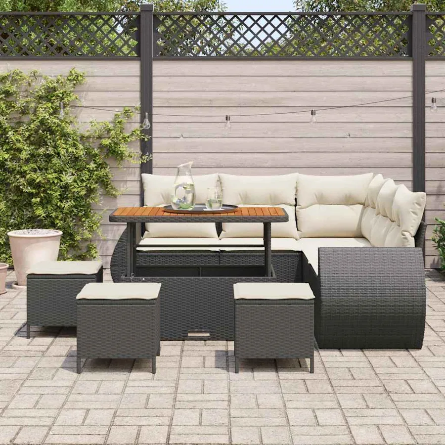 Ensemble de canapé de jardin 9 pcs Noir polyrotin - 3