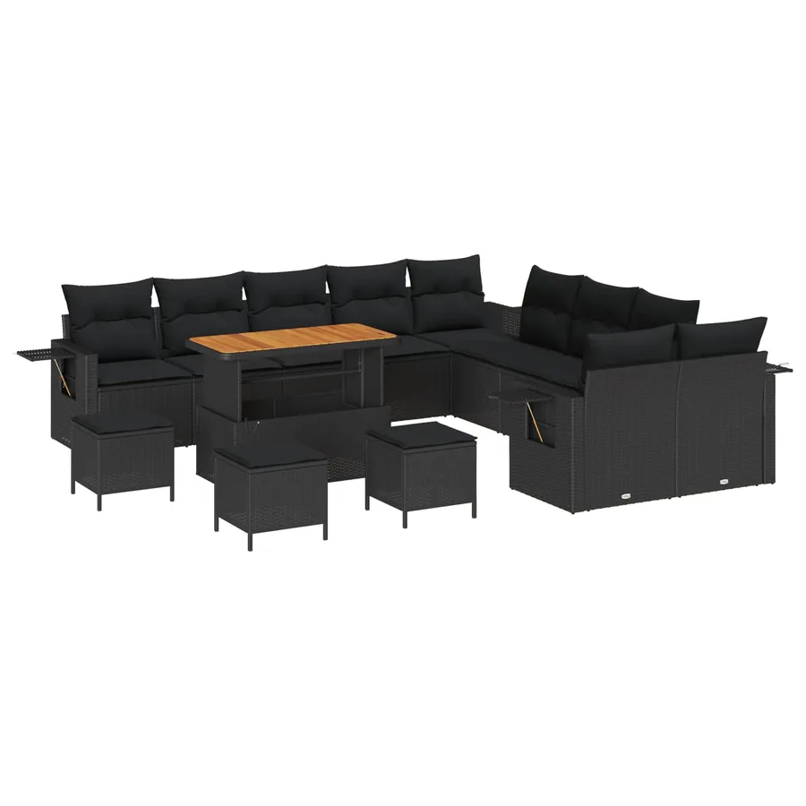 Ensemble de canapé de jardin 14 pcs Noir polyrotin - 2
