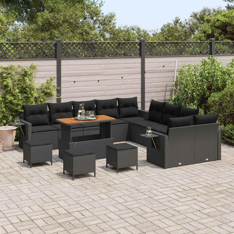 Ensemble de canapé de jardin 14 pcs Noir polyrotin - 3