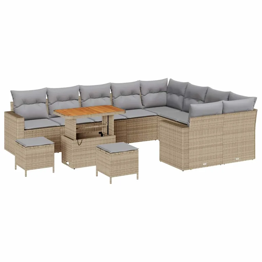 Ensemble de canapé de jardin 12 pcs Beige polyrotin - 2