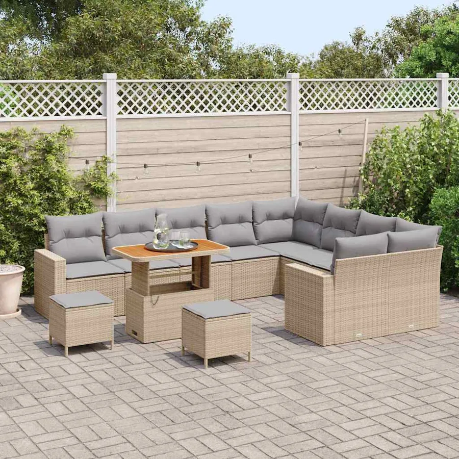 Ensemble de canapé de jardin 12 pcs Beige polyrotin - 3