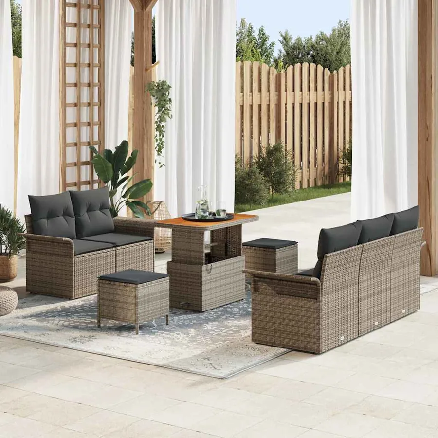Ensemble de canapé de jardin avec coussin 8 pcs Gris polyrotin
