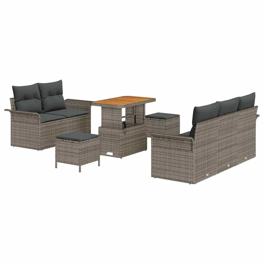Ensemble de canapé de jardin avec coussin 8 pcs Gris polyrotin - 2