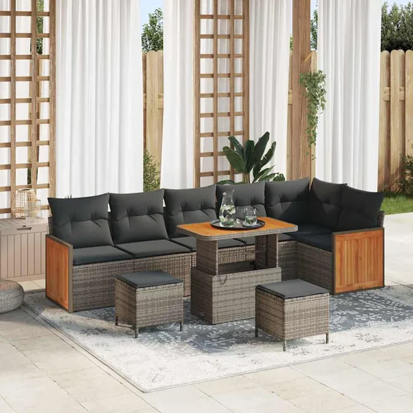 Ensemble de canapé de jardin avec coussin 11 pcs Gris polyrotin