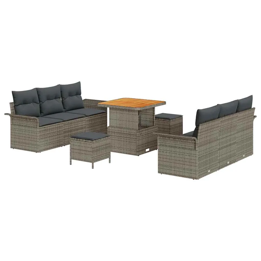 Ensemble de canapé de jardin avec coussin 9 pcs Gris polyrotin - 2