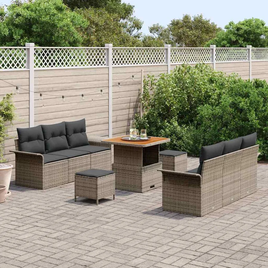 Ensemble de canapé de jardin avec coussin 9 pcs Gris polyrotin - 3