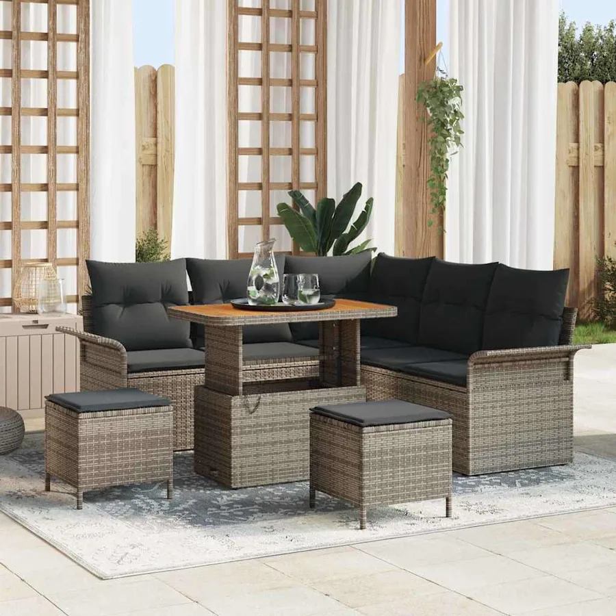 Ensemble de canapé de jardin avec coussin 8 pcs Gris polyrotin