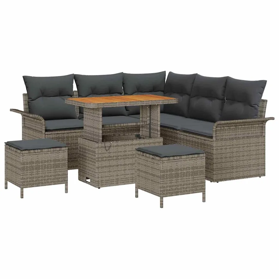 Ensemble de canapé de jardin avec coussin 8 pcs Gris polyrotin - 2