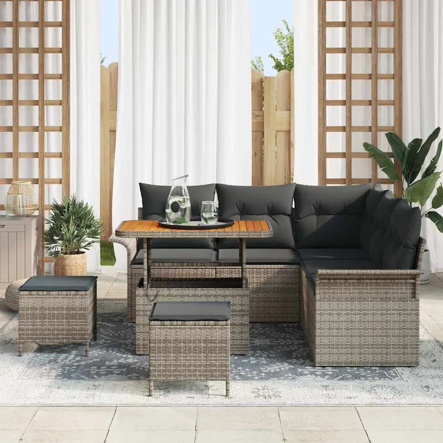 Ensemble de canapé de jardin avec coussin 8 pcs Gris polyrotin - 3
