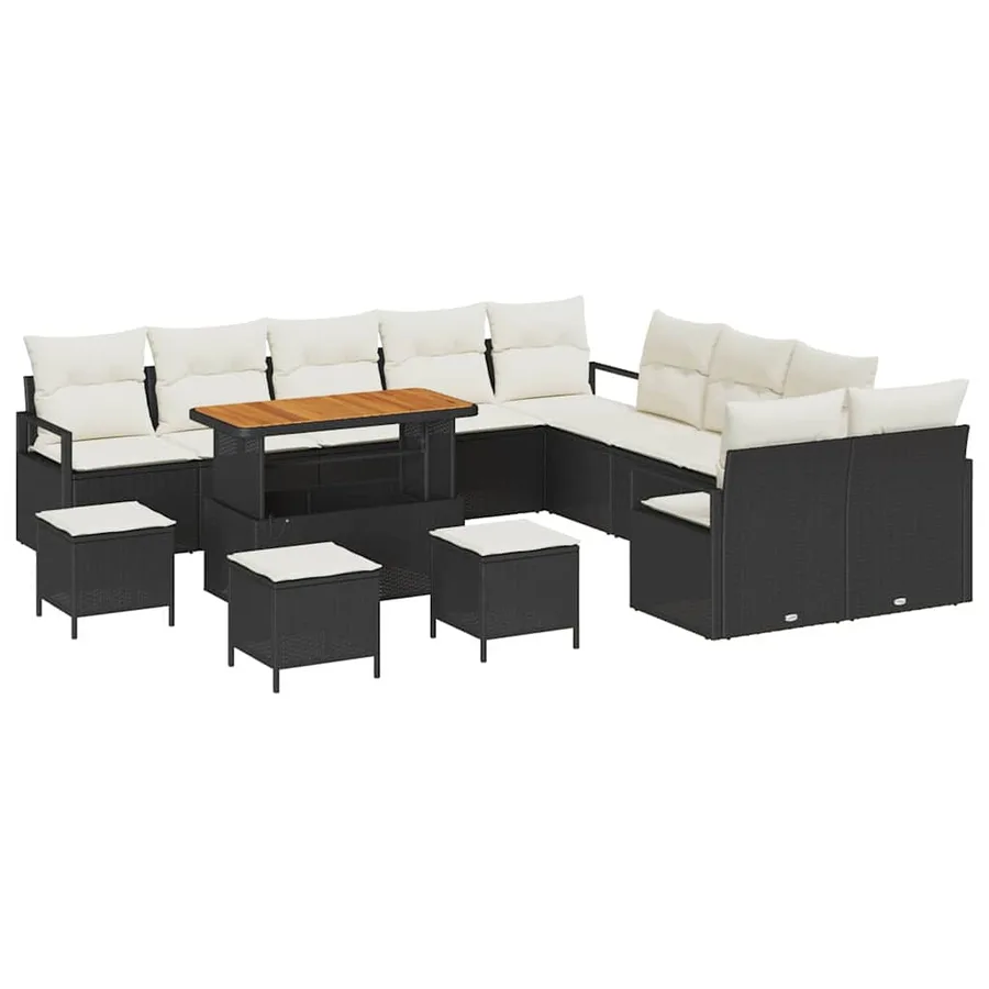 Ensemble de canapé de jardin avec coussin 14 pcs Noir polyrotin - 2