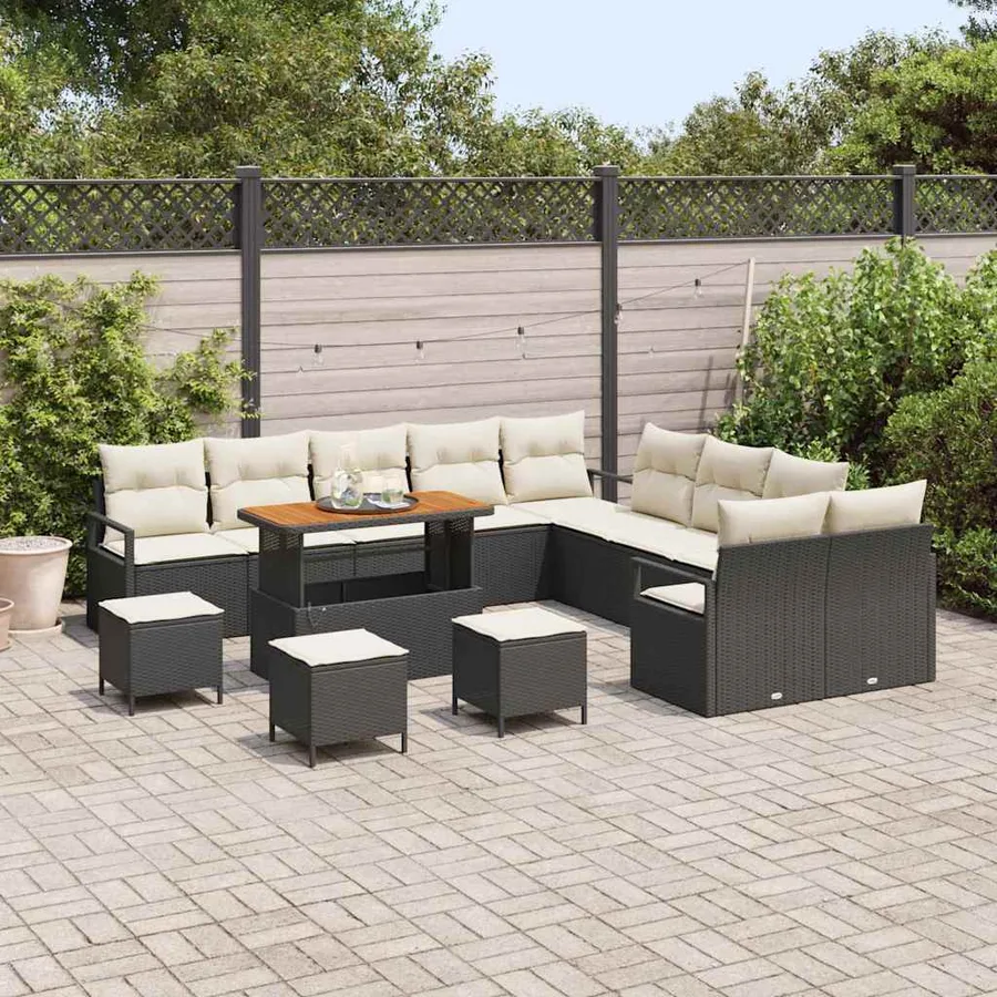 Ensemble de canapé de jardin avec coussin 14 pcs Noir polyrotin - 3