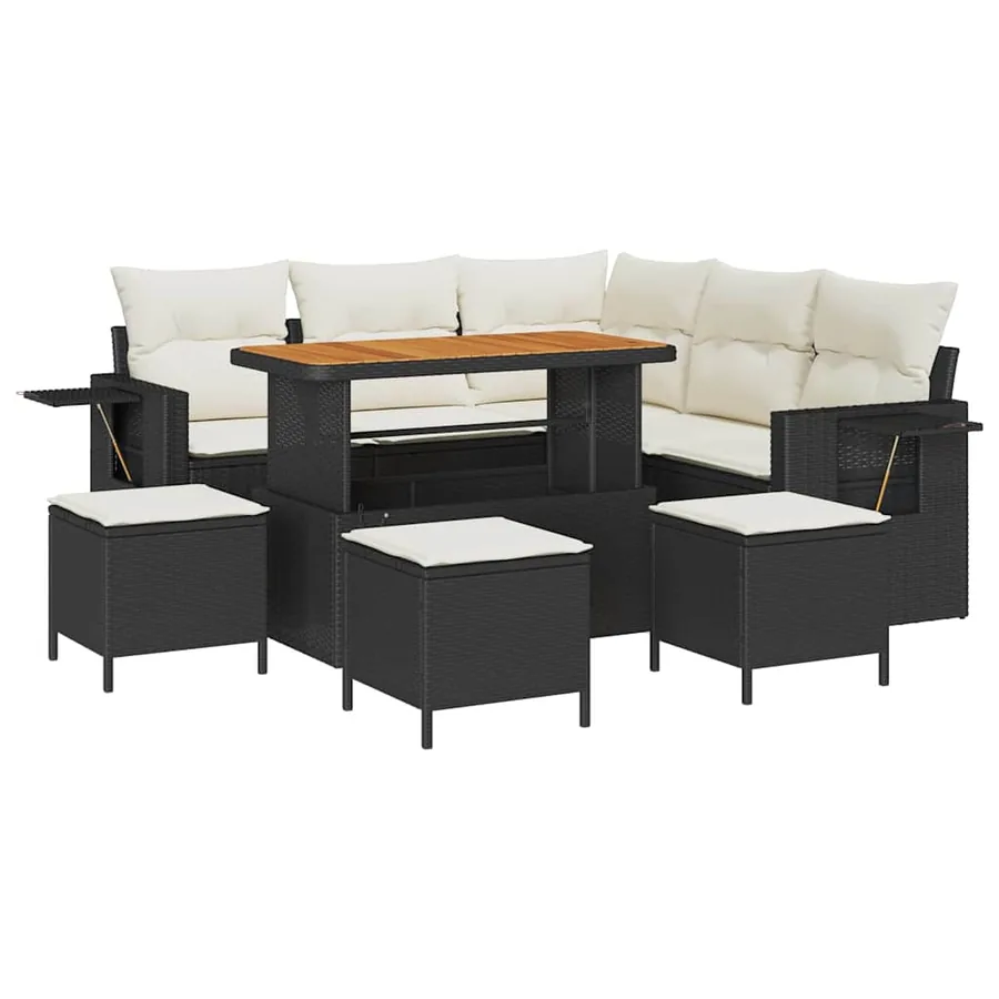 Ensemble de canapé de jardin avec coussin 9 pcs Noir polyrotin - 2