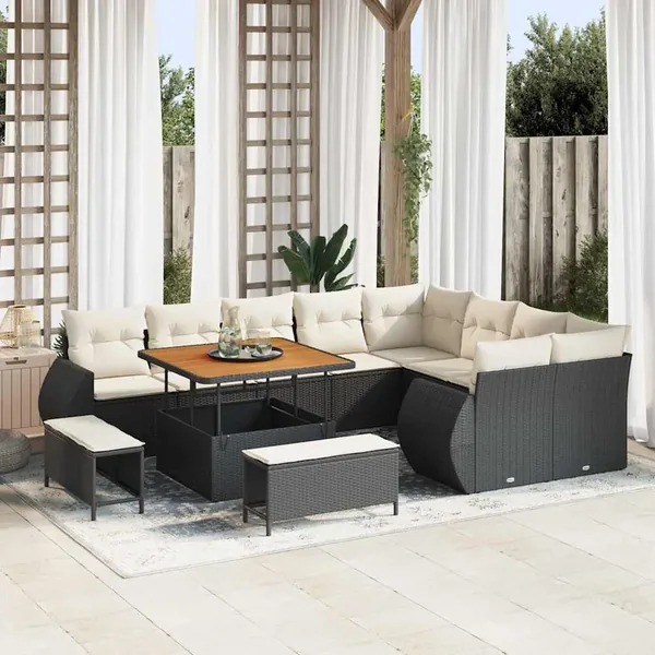 Ensemble de canapé de jardin 12 pcs Noir polyrotin