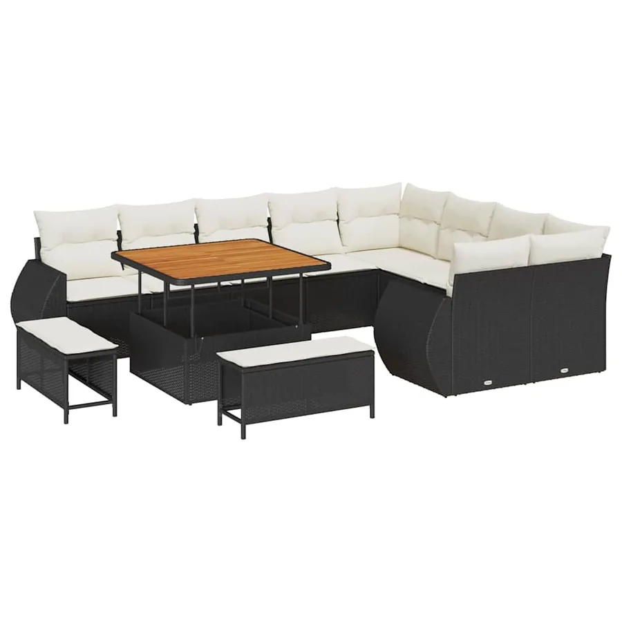 Ensemble de canapé de jardin 12 pcs Noir polyrotin - 2