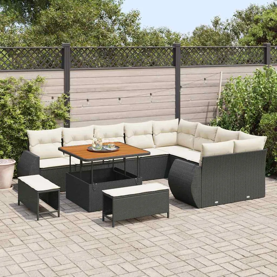 Ensemble de canapé de jardin 12 pcs Noir polyrotin - 3