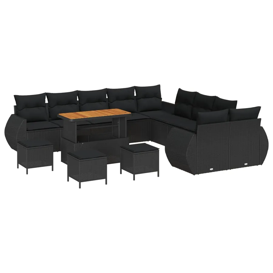 Ensemble de canapé de jardin 14 pcs Noir polyrotin - 2