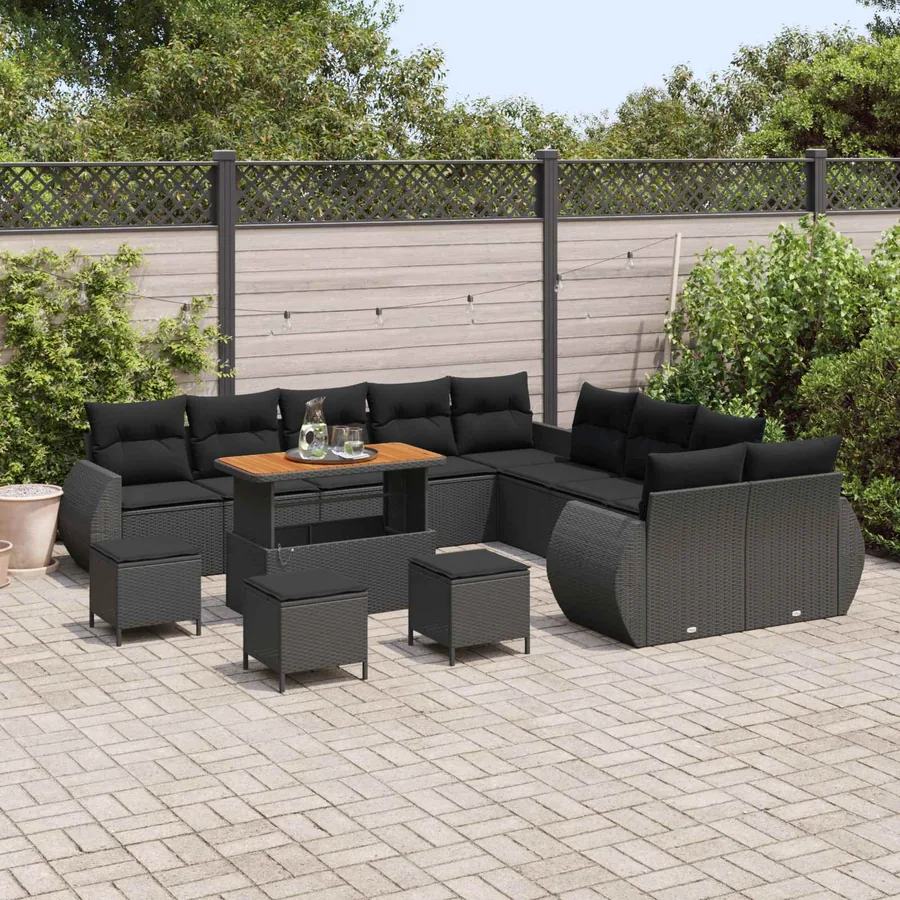 Ensemble de canapé de jardin 14 pcs Noir polyrotin - 3