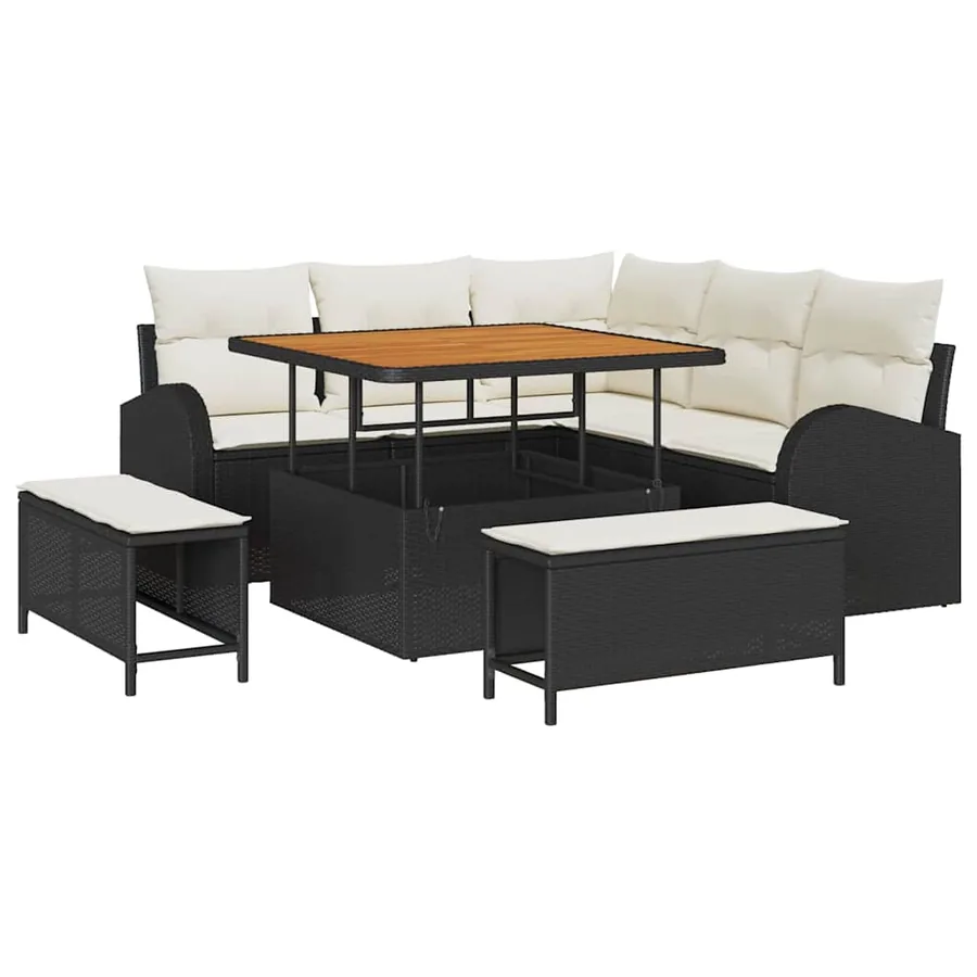 Ensemble de canapé de jardin avec coussin 8 pcs Noir polyrotin - 2