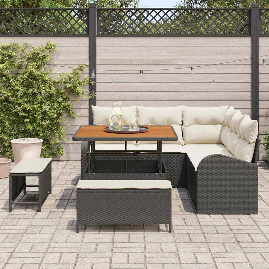 Ensemble de canapé de jardin avec coussin 8 pcs Noir polyrotin - 3