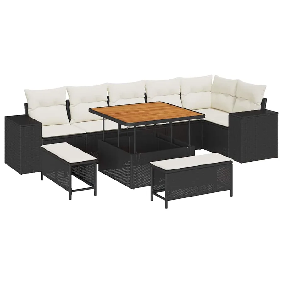 Ensemble de canapé de jardin avec coussin 9 pcs Noir polyrotin - 2