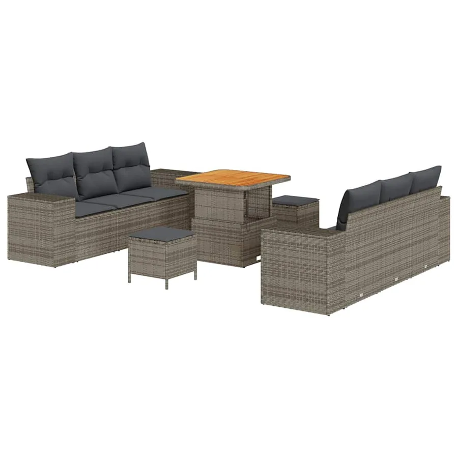 Ensemble de canapé de jardin 9 pcs Gris Poly rotin - 2