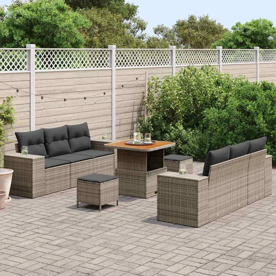 Ensemble de canapé de jardin 9 pcs Gris Poly rotin - 3