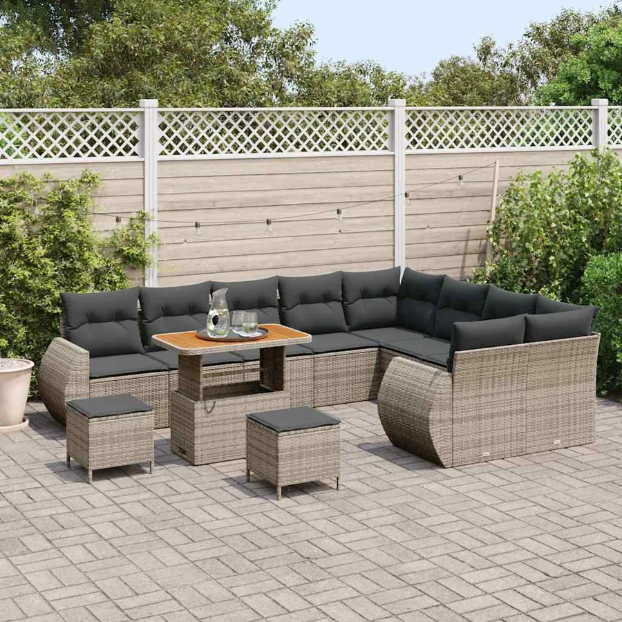 Ensemble de canapé de jardin 12 pcs Gris polyrotin - 3