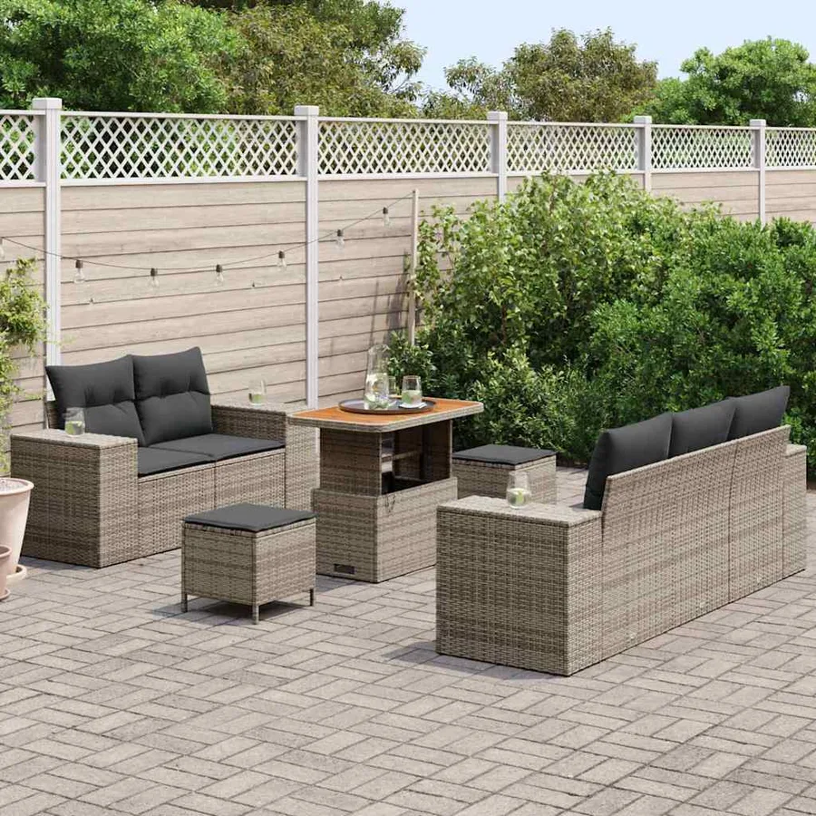 Ensemble de canapé de jardin 8 pcs Gris polyrotin - 3