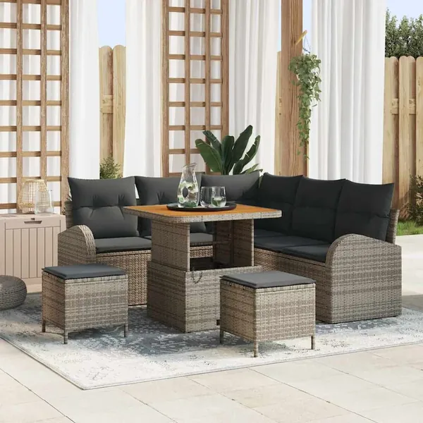 Ensemble de canapé de jardin avec coussin 8 pcs Gris polyrotin