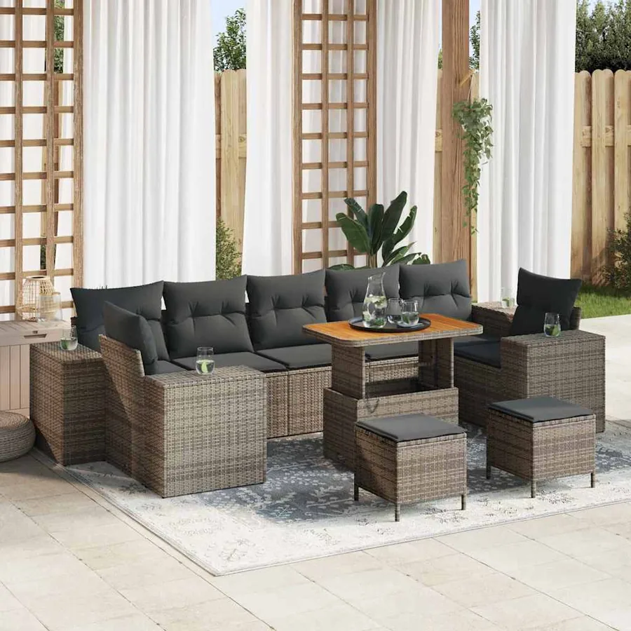Ensemble de canapé de jardin 10 pcs Gris polyrotin