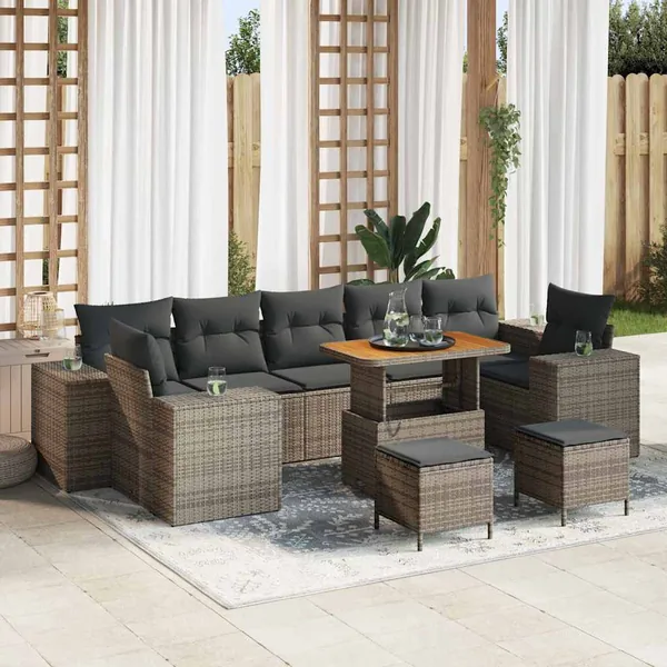 Ensemble de canapé de jardin 10 pcs Gris polyrotin