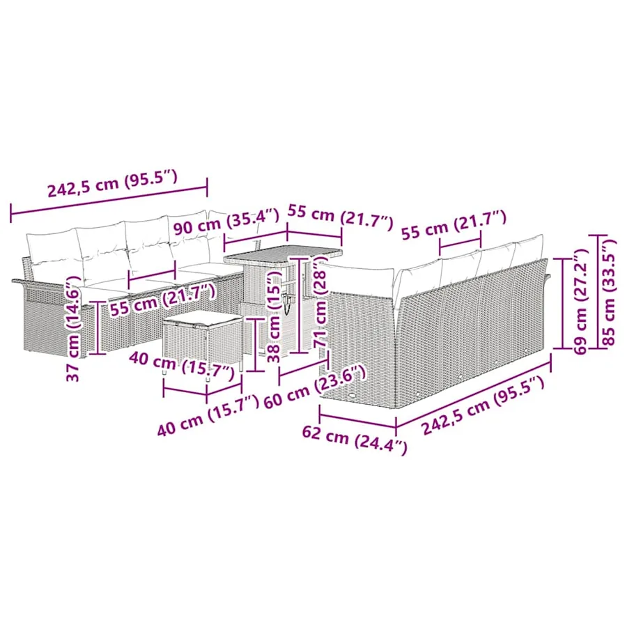 Ensemble de canapé de jardin 11 pcs Beige polyrotin - 14