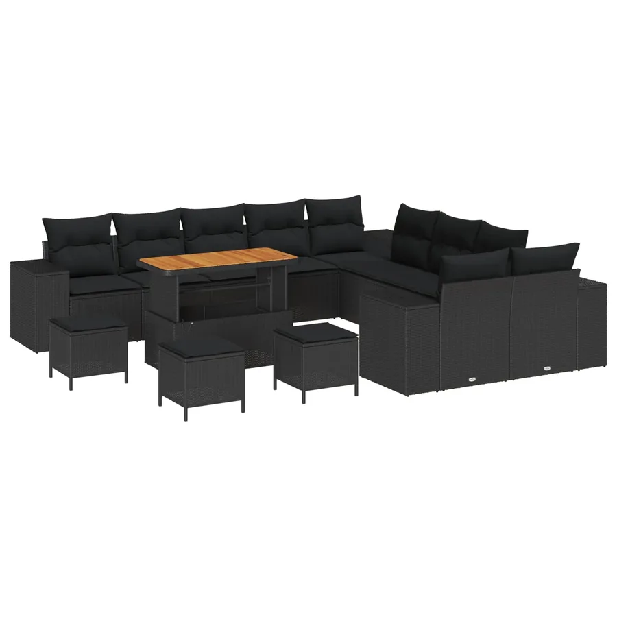 Ensemble de canapé de jardin avec coussin 14 pcs Noir polyrotin - 2