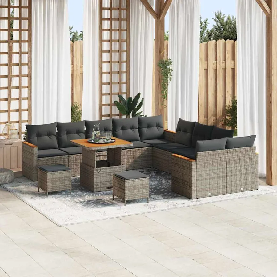 Ensemble de canapé de jardin avec coussin 13 pcs Gris polyrotin