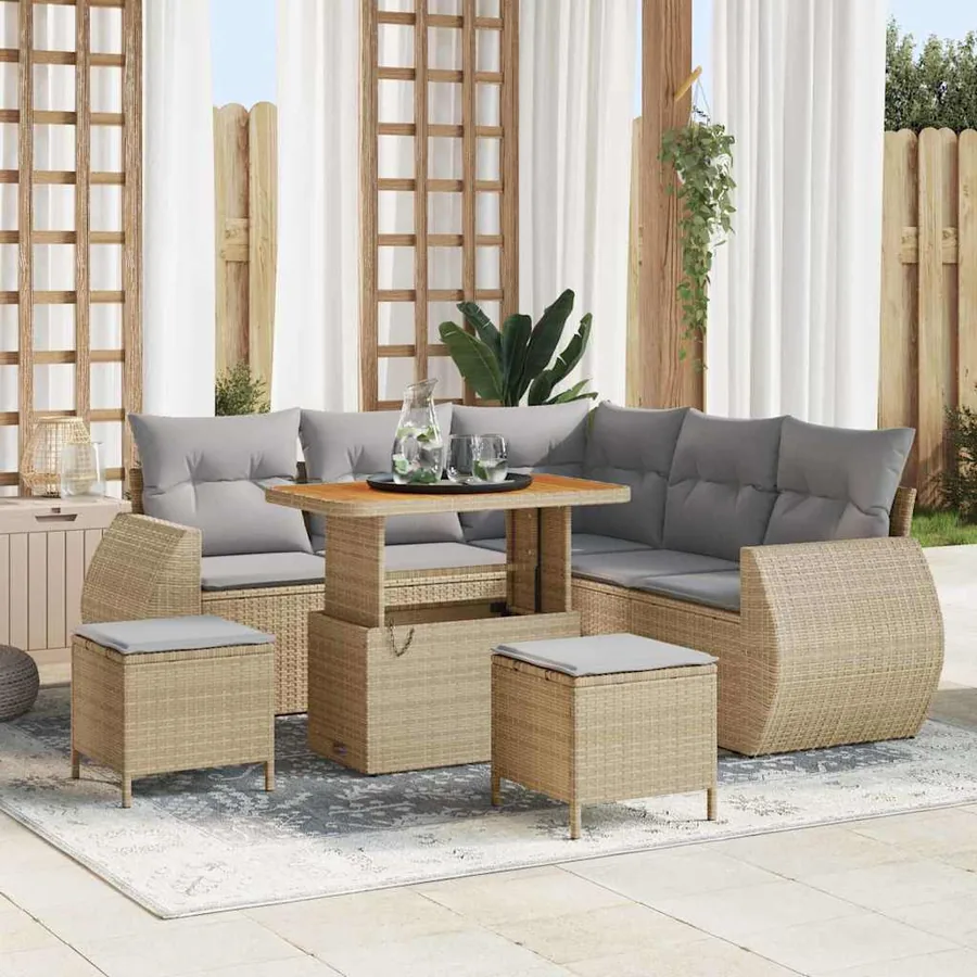 Ensemble de canapé de jardin 8 pcs Beige polyrotin
