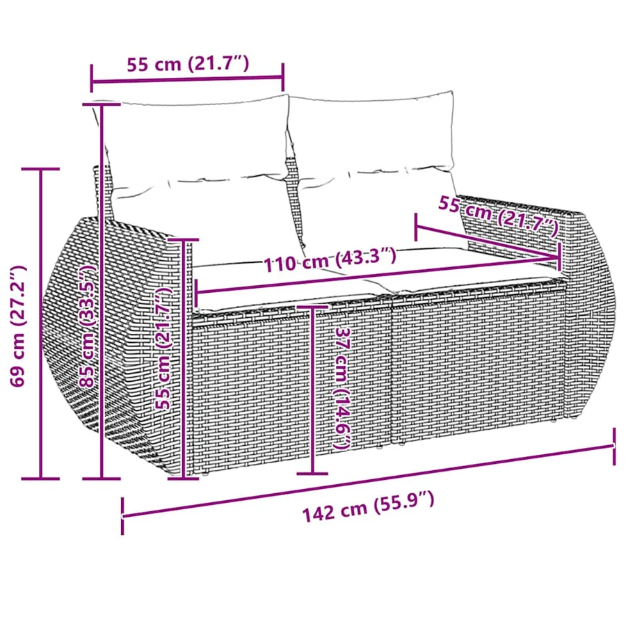 Ensemble de canapé de jardin 8 pcs Beige polyrotin - 12