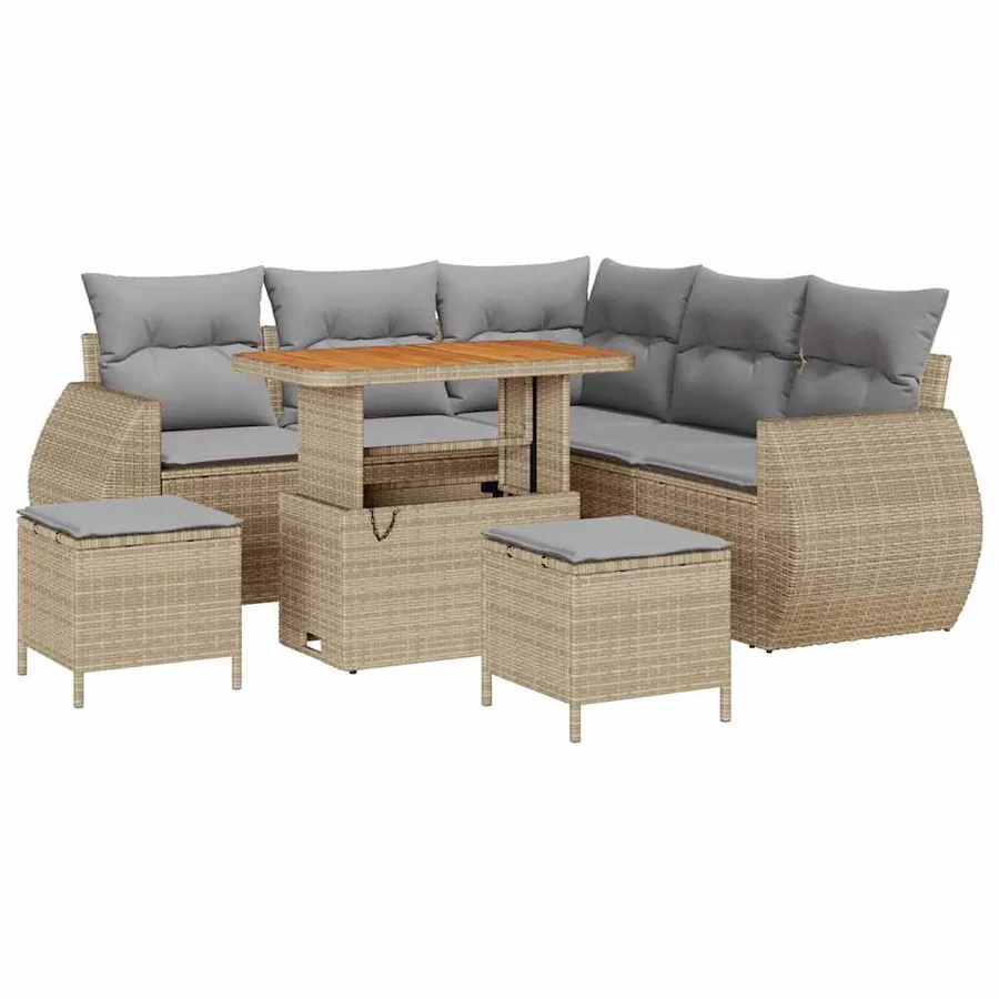 Ensemble de canapé de jardin 8 pcs Beige polyrotin - 2